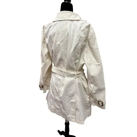 Talbots 20W Belted Cotton Trench Coat Cream Ivory Double Breasted Classic Chic - Picture 5 of 10